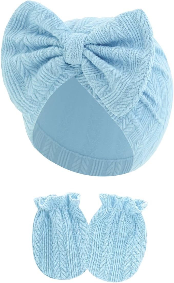 4 Pcs Newborn Hats Mittens Set Infant Cap Bow Hospital Beanie Preemie Hat - Image 8