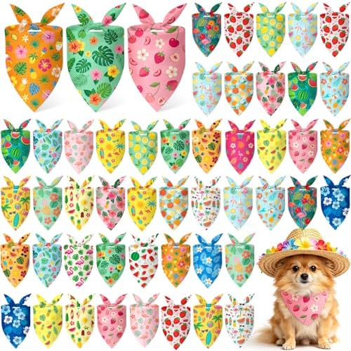 50 Pcs Summer Hawaiian Dog Bandanas Bulk Tropical Flower Pattern by Jeere
