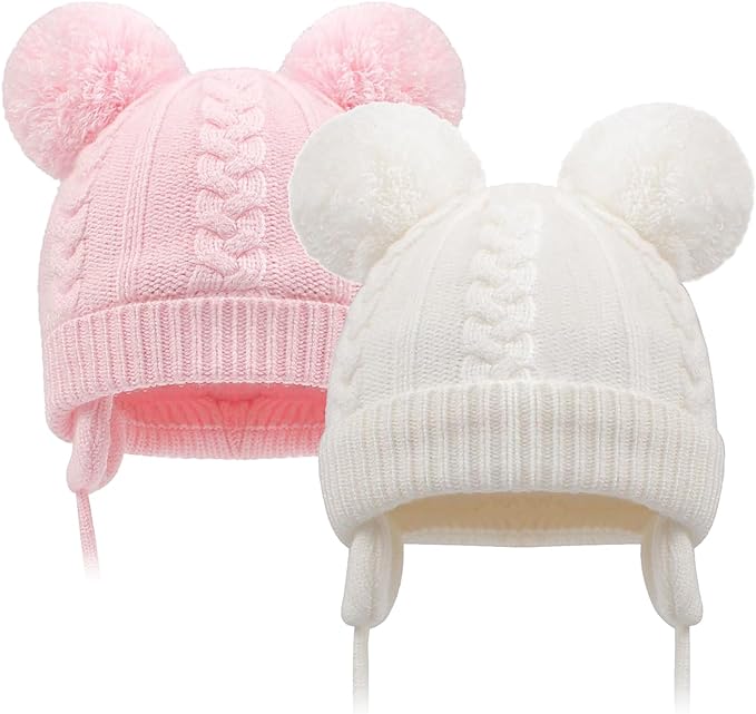 Duoyeree Toddler Winter Hat with Earflap Scarf Hood Thick Warm Kids Skull Cap for Baby Girls Boys