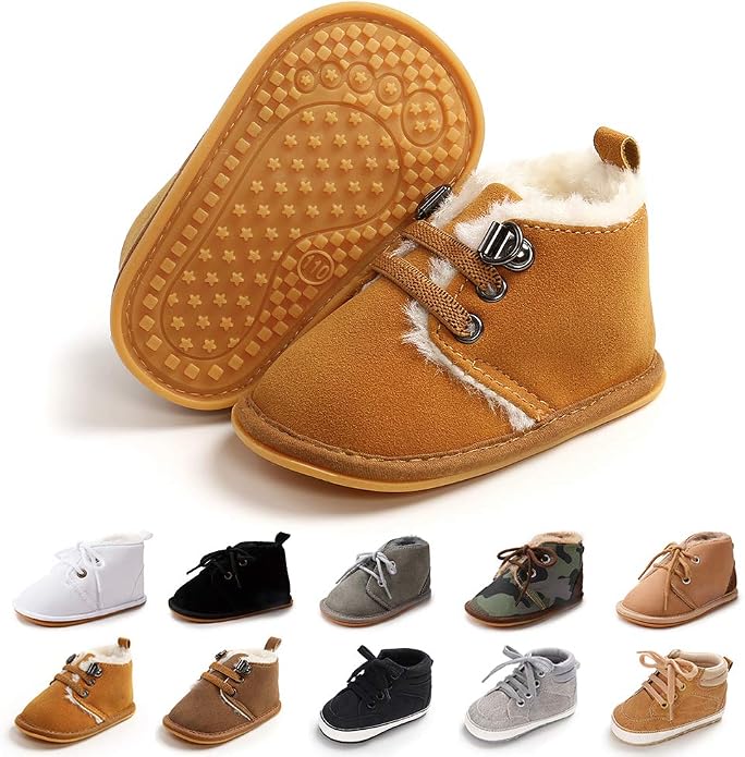 Baby Boys Girls Booties Fleece Anti-Slip Soft Sole Boots Toddler First Walker by AKINGIO