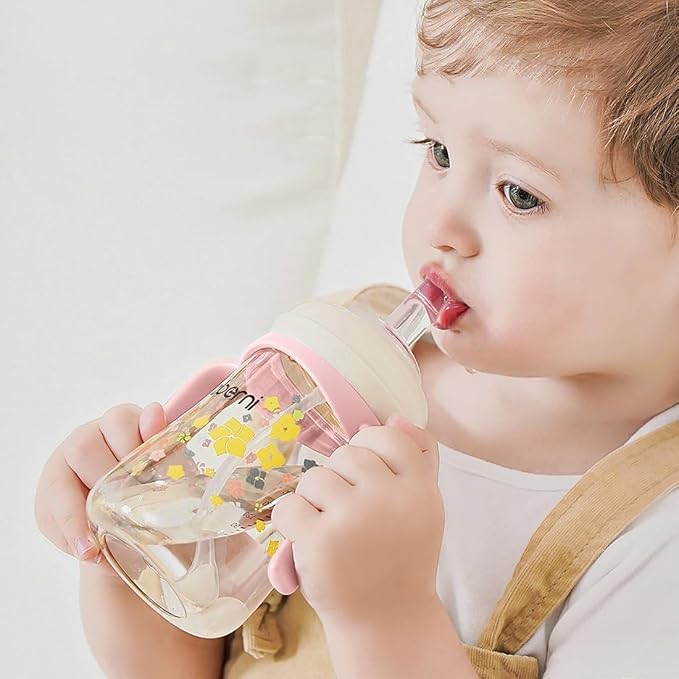 Baby Sippy Cup 240ml/8oz, Toddler Water Drinking Bottle with Non-Spill Valved Spout for 6+ Months, Green/2Pack