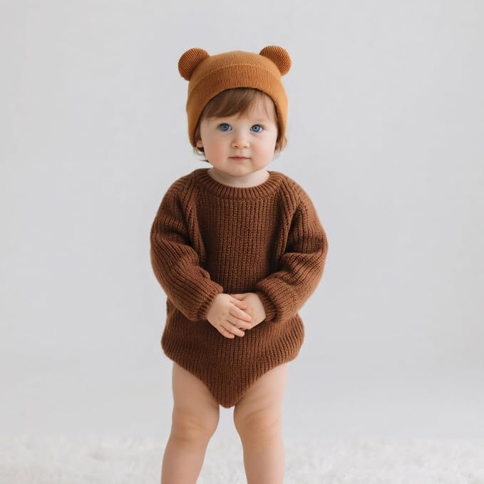Baby Winter Beanie Hat, Kids Cute Bear Ears Soft Knit Beanie - Image 7