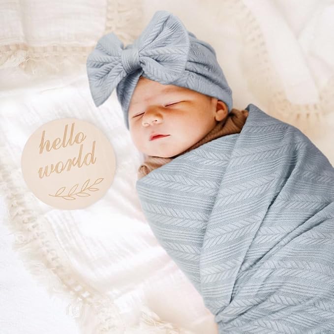 AQOKKA Newborn Receiving Blanket Wheat Ear Bow Hat Hairband Set - Image 6