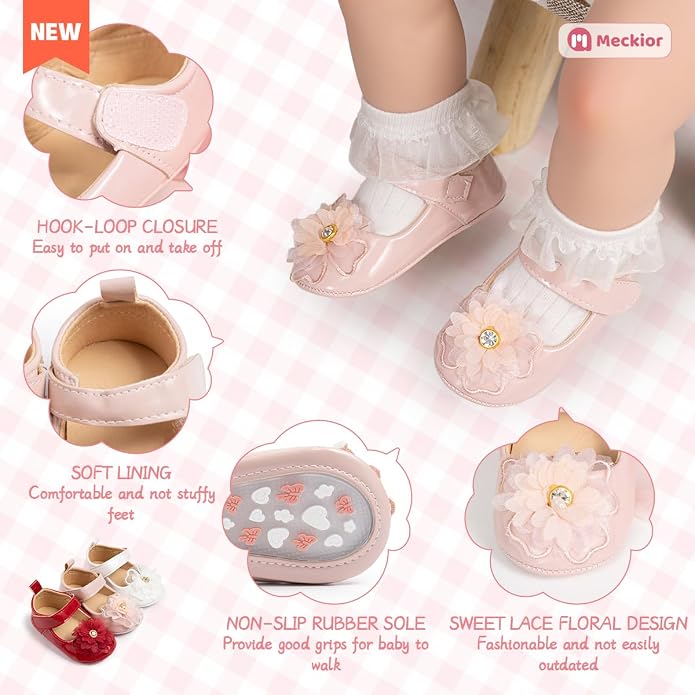 Meckior Infant Baby Girls Soft Sole Bowknot Princess Wedding Dress Mary Jane - Image 5