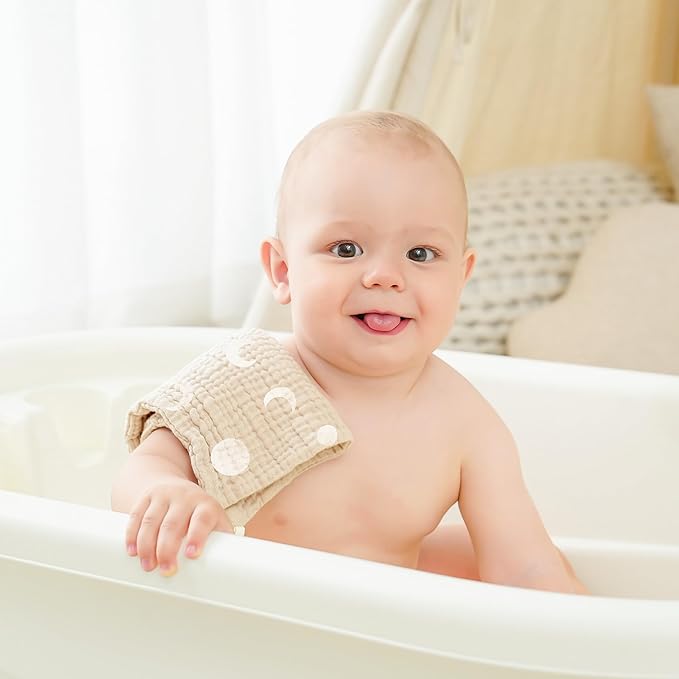 Bearmoss 12 Pack Baby Muslin Washcloths, 100% Cotton 10"x10" Face Towels - Image 5