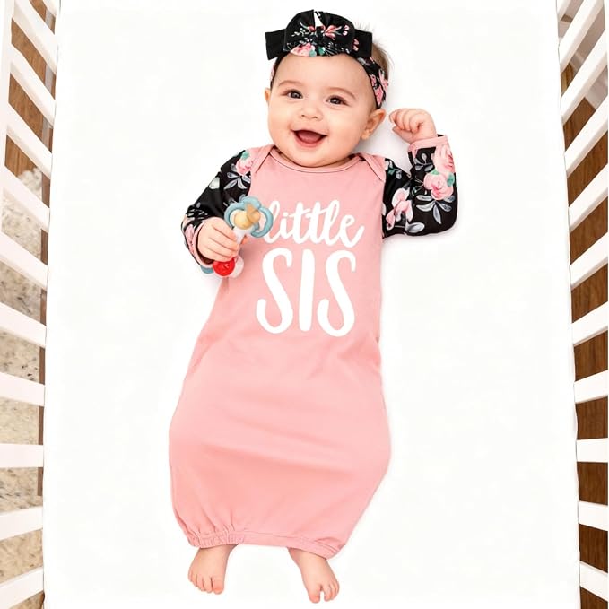 AMAWMW Newborn Baby Girl Little Sister Sleeper Gown Stripe Long Sleeve - Image 4