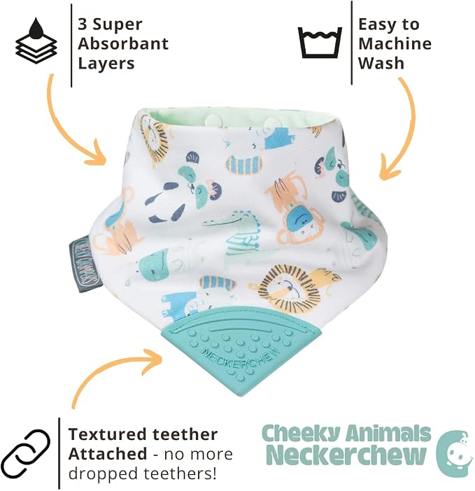 Cheeky Chompers Neckerchew Teething Bib, 2-in-1 Bandana Style Bib w/Food Grade - Image 2