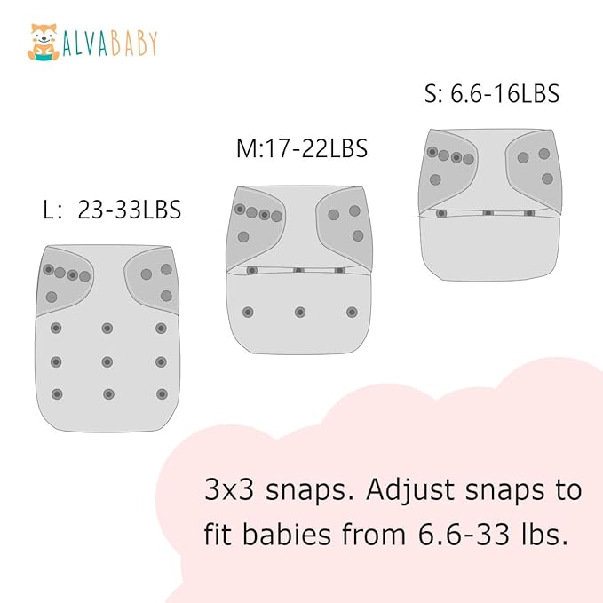 ALVABABY Baby Cloth Diaper 6 Pack with 12 Inserts One Size Cloth Diaper Covers Adjustable Washable Reusable for Baby Girls and Boys 6BM109