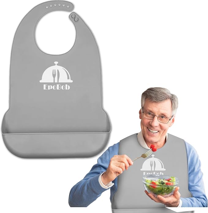 Silicone Adult Bibs with Crumb Catcher, Washable and Adjustable Adult Bibs by EpoBob