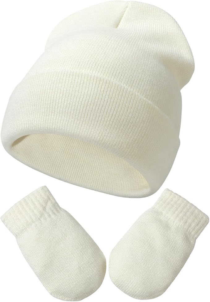 Baby Beanie Hat Gloves Set, Kids Winter Warm Knit Hat by DANMY