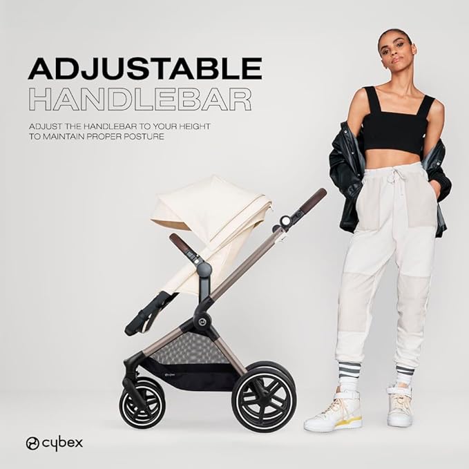 Cybex EOS 2-in-1 Stroller - Bassinet Stroller Converts to Toddler Stroller with One-Hand Recline - Bassinet and Toddler Seat Included, Reversible & Travel System Ready, Seashell Beige