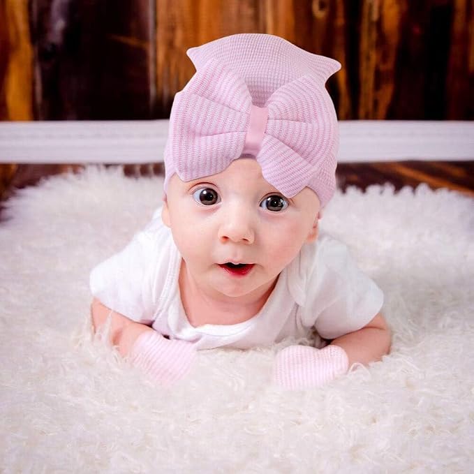 Newborn Baby Hat Infant Caps Baby Boy Girl Toddler Hospital Hats Bow Double - Image 6