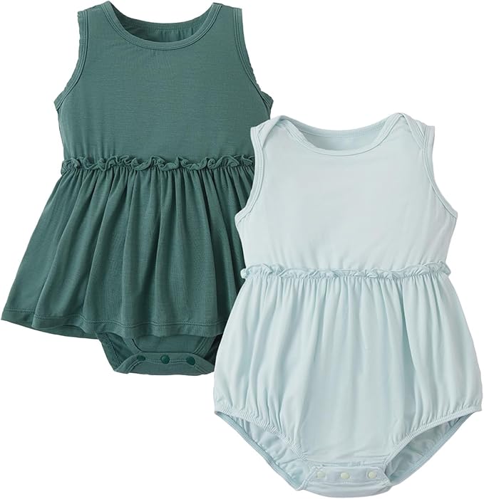 PATPAT Baby Girl Bamboo Viscose 2-Pack Romper & Dress | Color-Coded Snaps by PATPAT
