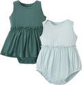 PATPAT Baby Girl Bamboo Viscose 2-Pack Romper & Dress | Color-Coded Snaps by PATPAT