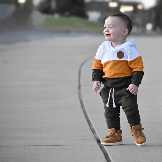 Infant Baby Boy Fall Winter Clothes Outfit Hooded Long Sweatshirt Pant Set - Image 2