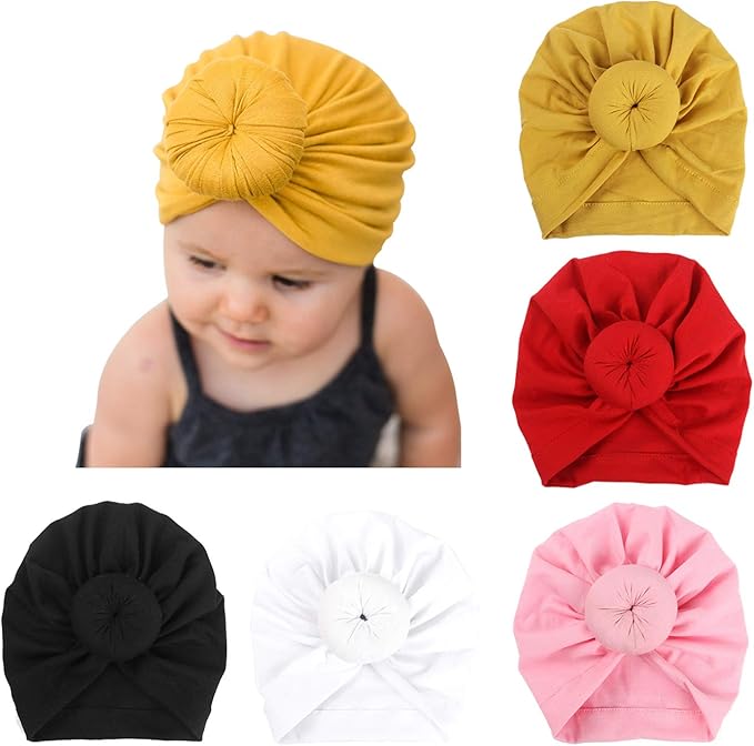 DRESHOW BQUBO 5 Pieces Newborn Baby Turban Hats Bow Baby Infant Beanie by DRESHOW