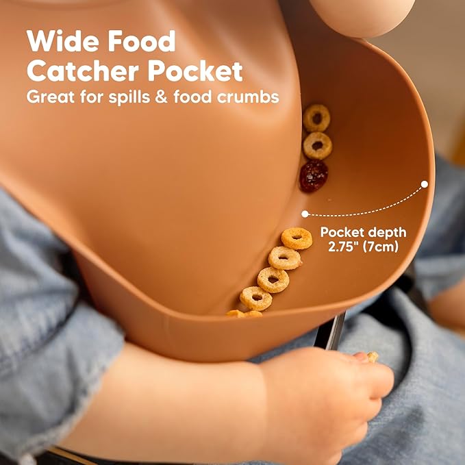 KeaBabies 2-Pack Silicone Baby Bibs for Eating - Sturdy Food-Grade Silicone Bibs for Babies Girl, Boy, Large Food Catcher, Clean & Put On Easily, Waterproof Toddler Feeding Essentials (Terracotta)