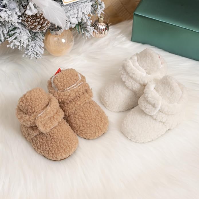 Babelvit Newborn Baby Boy Girl Soft Fleece Booties Stay On Infant Slippers - Image 3