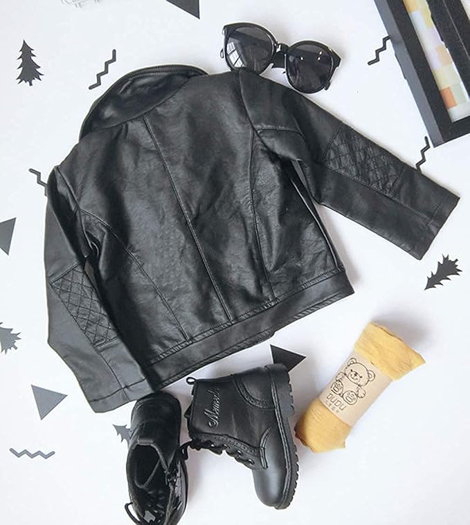 UNIQUEONE Baby Boys Girls Kids Outfits Spring Autumn PU Faux Leather Lapel - Image 4