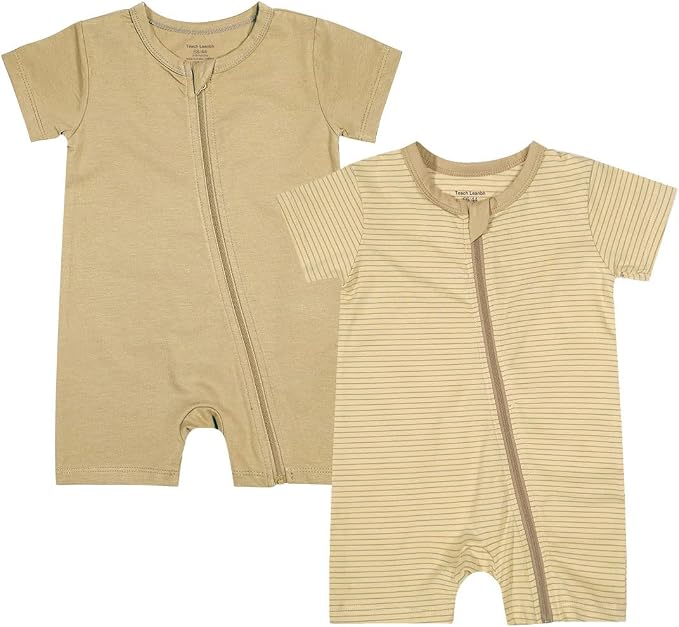 Teach Leanbh Unisex Baby 2 Pack Pajamas Cotton Short Sleeve Zipper Romper by TeachLeanbh