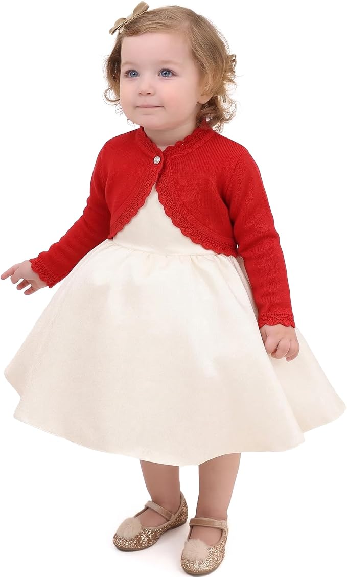 Lilax Little Girls' Knit Long Sleeve Button Closure Bolero Cardigan Shrug - Image 6