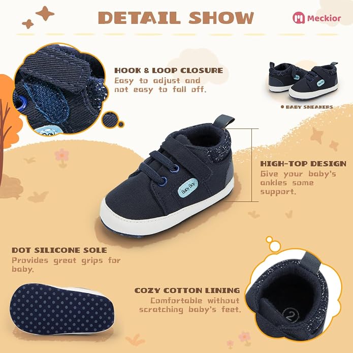 Meckior Toddler Baby Boys Girls High Tops Ankle Sneakers Soft Anti-Slip Sole PU - Image 5