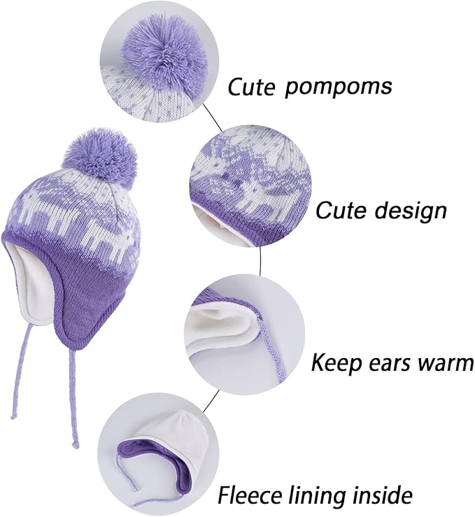 LANGZHEN Toddler Kids Infant Winter Hat,Earflap Knit Warm Cap Fleece Lined Beanie for Baby Boys Girls