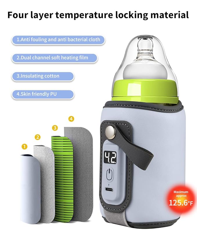 Bottle Warmer, Baby Milk Warmer with 5-Speed Temperature Control, Stable Constant Warming with LED Display, USB Powered with 18W Adapter, Suitable for Home and Travel (Blue-us)