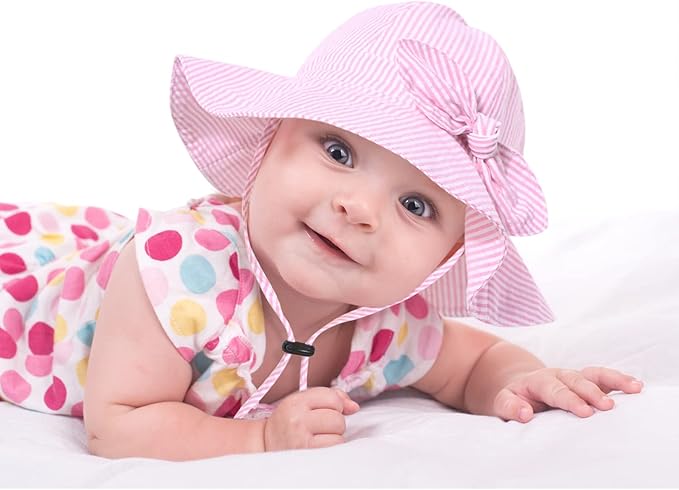 Baby Girl Sun Hat with UPF 50+ Outdoor Adjustable Beach Hat with Wide Brim Bucket Hats
