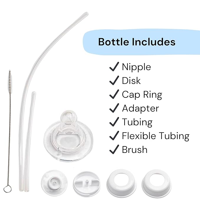 Hands-Free Baby Bottle - Anti-Colic Nursing System 4 oz Baby Bottle with Fast Flow Nipple/Teat 3m+ Infant with Tube Straw Feeding System for Toddler (2 Bottles - Pink)