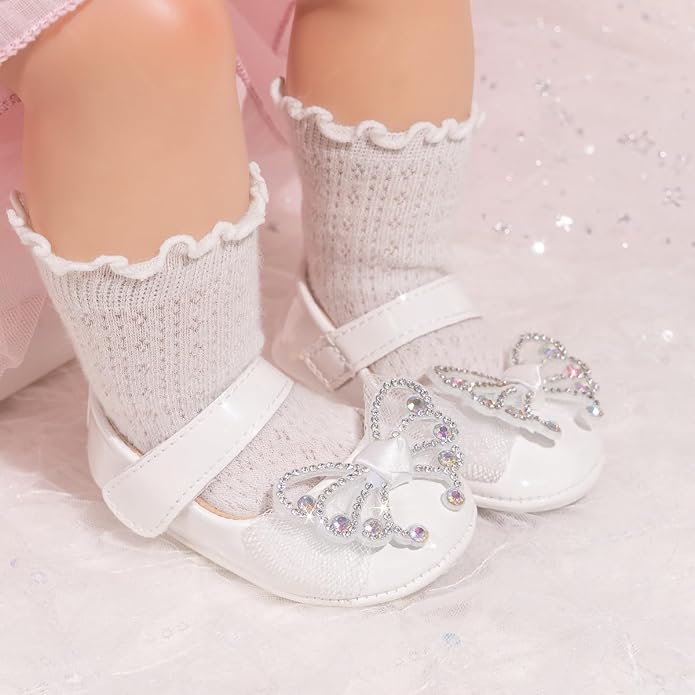 Meckior Infant Baby Girls Soft Sole Bowknot Princess Wedding Dress Mary Jane - Image 2
