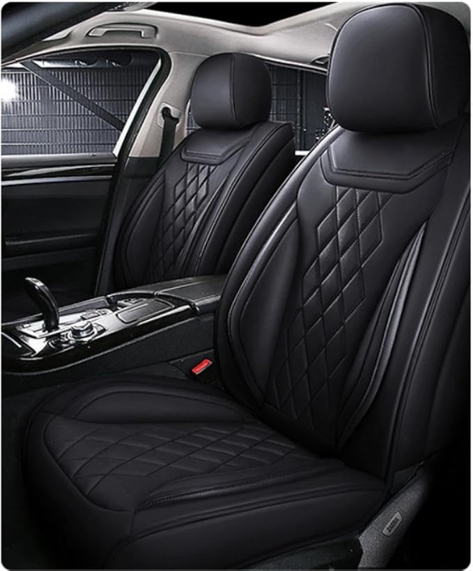 Leather Car Seat Covers for Volkswagen Atlas 2019-2023 Waterproof, Breathable, Non-Slip Napa Leather Car Seat Covers, Comfortable, Durable and Easy to Install(5PCS Comfort，Classic+Black