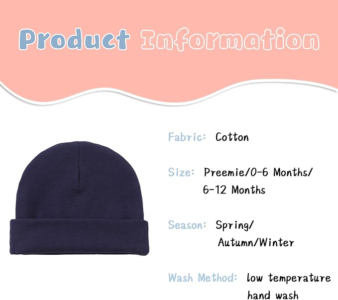 Bamery Cotton Baby Girl Hat Preemie Boys Beanie Newborn Hospital Hats Winter - Image 6