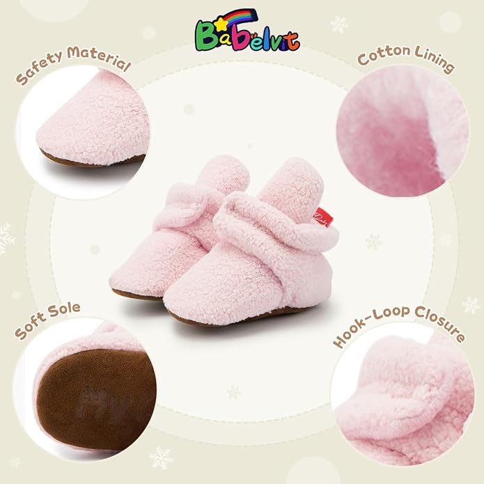 Babelvit Newborn Baby Boy Girl Soft Fleece Booties Stay On Infant Slippers - Image 5