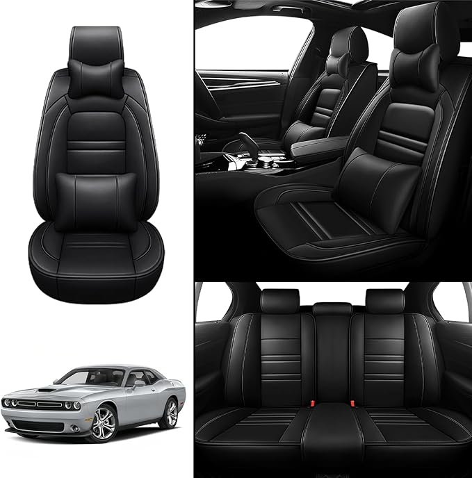 Car Seat Covers for Dodge Challenger 2008-2023 | 5-Seats Seat Covers, Waterproof Seat Protectors, Automotive Seat Covers (Full Set with Pillow,Black)