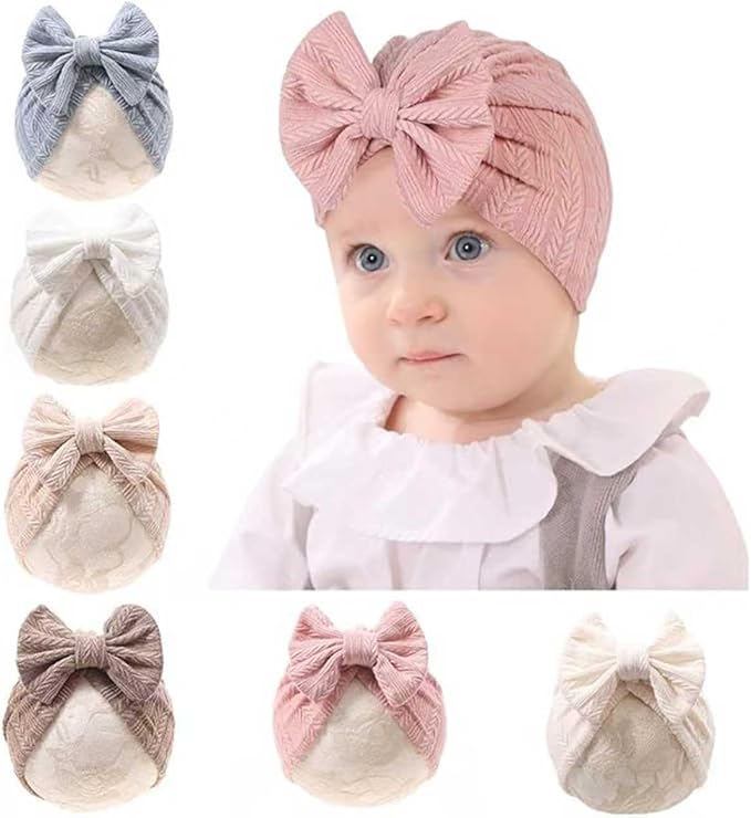 Baby Girls Hair Bow Turban Hat 6PCS Set, Top Bowknot Head Wrap Beanie India Caps by Esumun