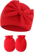 UTTPLL Newborn Beanies Cap No Scratch Mittens Set 0-6 Months Infant Bow Caps by UTTPLL