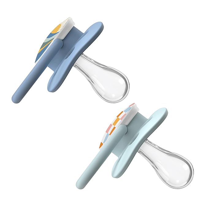 Dr. Brown's Advantage Baby Pacifier, Fully Symmetrical Soother with Soft Silicone Bulb, Blue Sunrise, 0-6m, BPA Free, 2 Pack