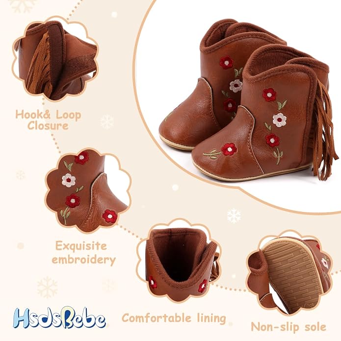 HsdsBebe Baby Boys Girls Western Cowboy Boots Infant Moccasins High Top Booties - Image 5