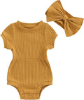 FOCUSNORM Baby Girl Summer Clothes Ribbed Short Sleeve Romper Solid Color by FOCUSNORM