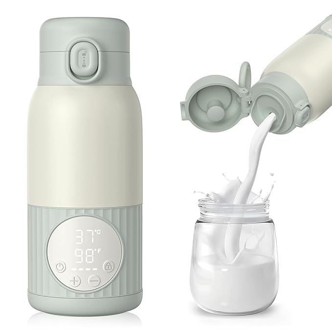 Portable Bottle Warmer for Breast Milk,Formula or Water 13oz Large Capacity,100W Power Fast Warming & Precise Temp Control Baby Milk Warmer for Travel