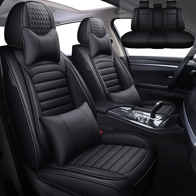 Leather Car Seat Covers for Toyota Corolla 2006-2024,Car Seat Covers Full Set,Seat Covers with Safety,Waterproof Seat Cover Compatible Airbag(5pcs Black Luxury)