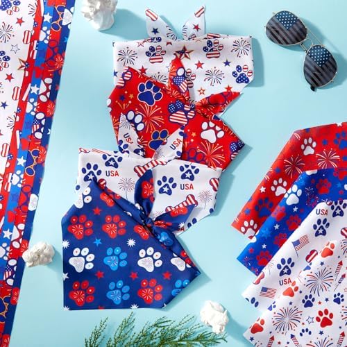 50 Pcs 4th of July Dog Bandanas Bulk Patriotic Paw Prints Pattern - Image 5