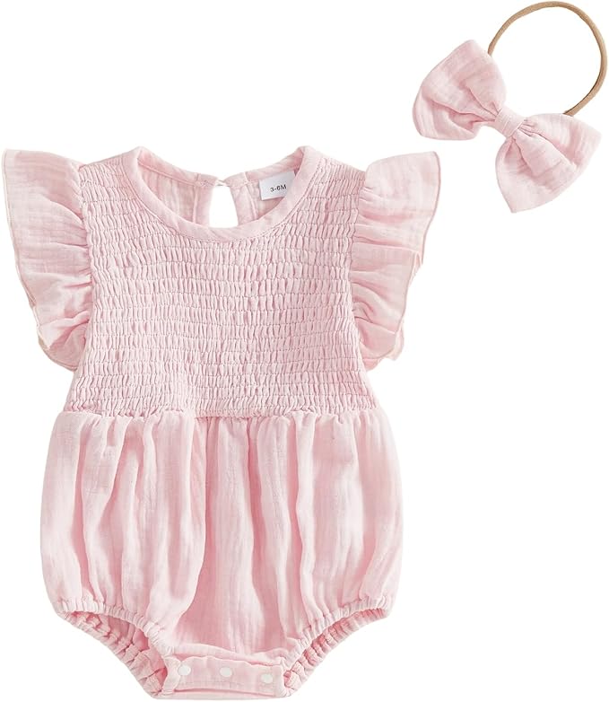 Kavousa Newborn Baby Girl Clothes Summer Bubble Romper Headband Outfit by KAVOUSA