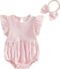 Kavousa Newborn Baby Girl Clothes Summer Bubble Romper Headband Outfit by KAVOUSA