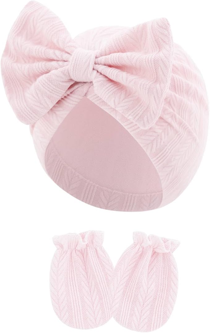 4 Pcs Newborn Hats Mittens Set Infant Cap Bow Hospital Beanie Preemie Hat - Image 8