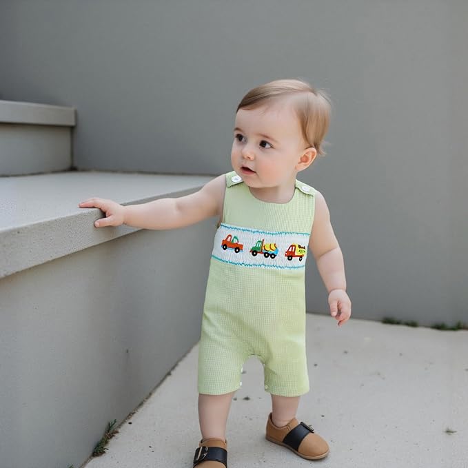 Newborn Baby Boys Sleeveless Seersucker Romper One Piece Straps Overalls - Image 7