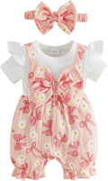 YINGISFITM Newborn Baby Girl Summer Clothes Short Sleeve Bubble Romper Bow by YINGISFITM