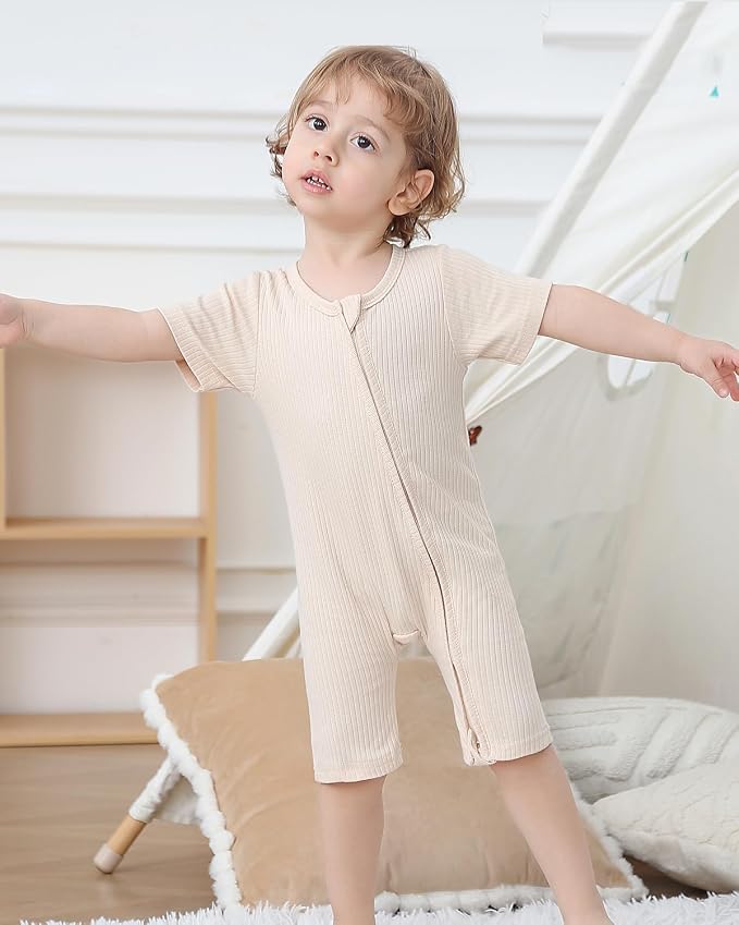 Bafeicao Baby Boy Girl 3 Pack Short Sleeve Rompers | 2 Way Zipper, Ribbed Cotton - Image 2