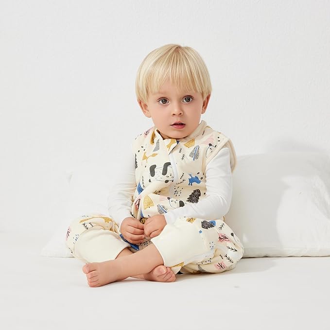 Duomiaomiao 1.5 TOG Toddler Sleep Sack 36-48 Months 100% Cotton Four Season Side Open Zipper Baby Sleep Sack with Feet, Breathable Toddler Wearable Blanket